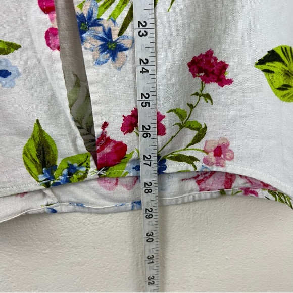 Linen Blend NYCC Tropical Floral Print Button Down A-Line Tie Waist Midi Skirt - Picture 5 of 12